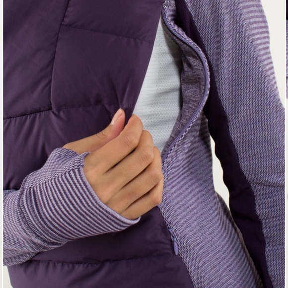 LULULEMON Fluff Off Pullover Deep Zinfandel Mini Check Pique Down Jacket Top - Picture 3 of 13